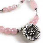 SAKURA sterling silver and rose quartz necklace with hill tribes floral pendant