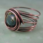 bird's nest copper and czech picasso texture glass ring