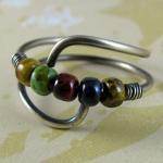 Winged Ring Sterling Silver Czech Picasso Beads..