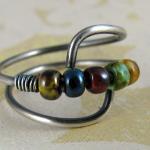 Winged Ring Sterling Silver Czech Picasso Beads..