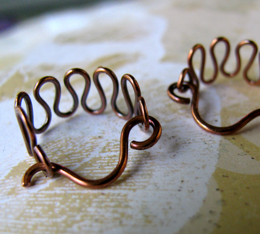 ZIGZAGS Solid Copper Wire Earrings Handworked Loops on Luulla